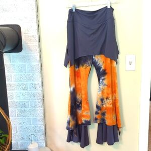 Boho Tie-Dye Flare Pants with Skirt Overlay